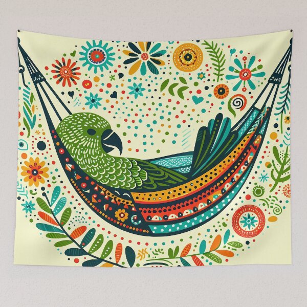 Item preview, Relaxing Kakapo Parrot - Folk Art Vibrant Hammock - Hope for Wildlife by heidiannemorris © designed and sold by FOLK ART FUSION by heidiannemorris.