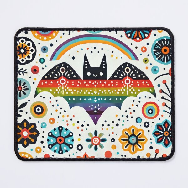 Item preview, Dreamy Folk Art Bat - Ornate Arching Rainbow Floral - Scandinavian Folk Art by heidiannemorris © designed and sold by FOLK ART FUSION by heidiannemorris.