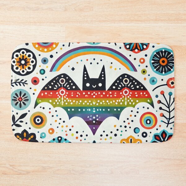 Item preview, Dreamy Folk Art Bat - Ornate Arching Rainbow Floral - Scandinavian Folk Art by heidiannemorris © designed and sold by FOLK ART FUSION by heidiannemorris.
