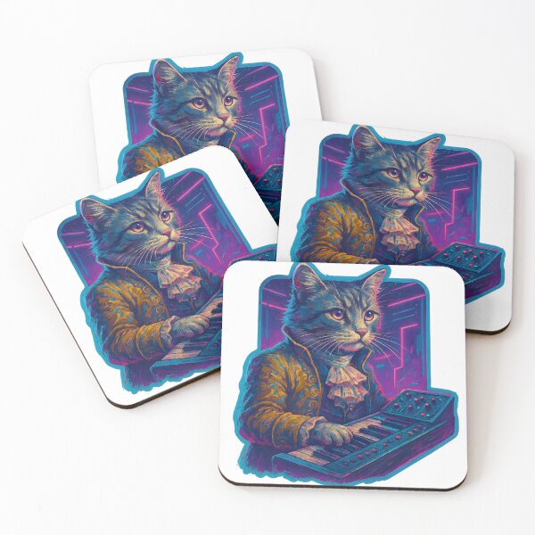 Item preview, Baroque Cat Playing Synthesizer in Neon Lights designed and sold by DanielULaN Artworks.