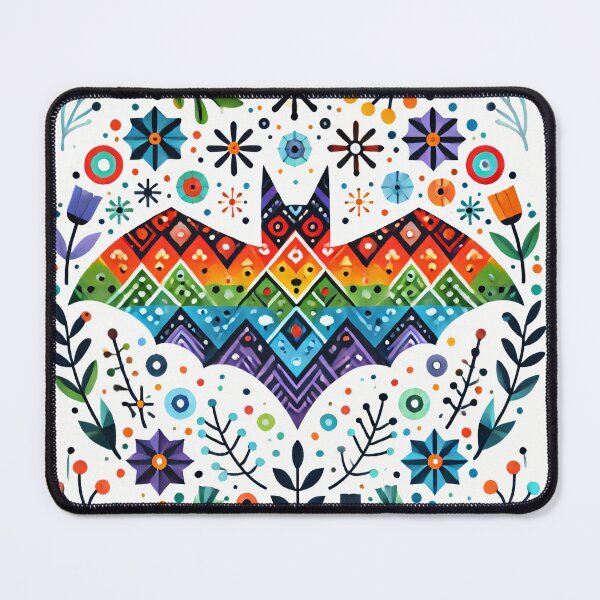 Item preview, Energetic Folk Art Bat - Bold Rainbow and Floral Burst - Scandinavian Folk Art by heidiannemorris © designed and sold by FOLK ART FUSION by heidiannemorris.
