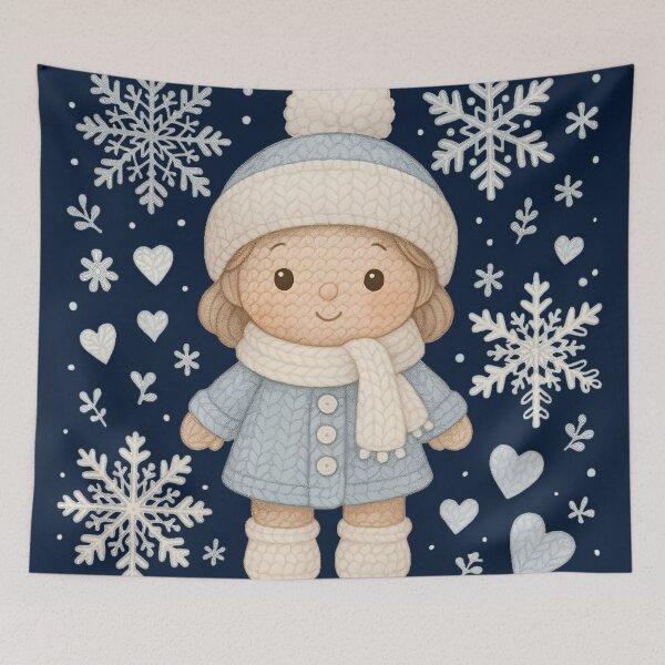 Item preview, Whimsical Winter Crochet Baby Doll Vector – Cozy Snowflakes & Knitted Hearts Pattern designed and sold by MAGICKEY2024.