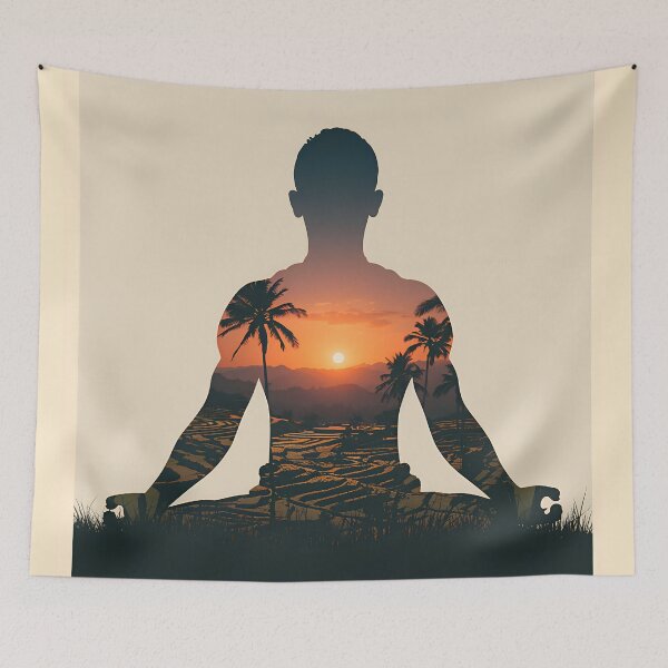 Item preview, Bali Indonesia Silhouette Double Exposure Tropical Travel Poster designed and sold by Ceemko's Vintage Corner.