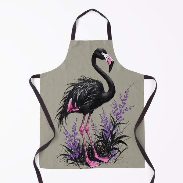 Aperçu de l'œuvre Dessin de flamant noir, rose, violet, floral, herbe, feuilles créée et vendue par TackyTime.