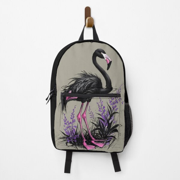 Aperçu de l'œuvre Dessin de flamant noir, rose, violet, floral, herbe, feuilles créée et vendue par TackyTime.