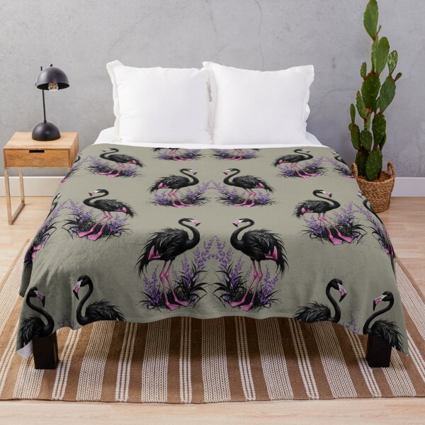 Aperçu de l'œuvre Dessin de flamant noir, rose, violet, floral, herbe, feuilles créée et vendue par TackyTime.