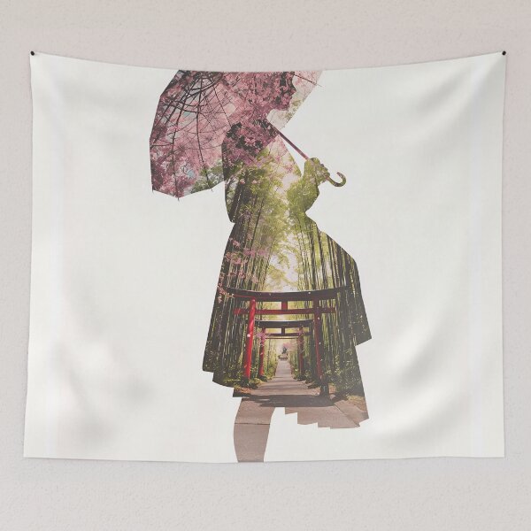 Item preview, Kyoto Japan Silhouette Double Exposure Vintage Travel Poster designed and sold by Ceemko's Vintage Corner.