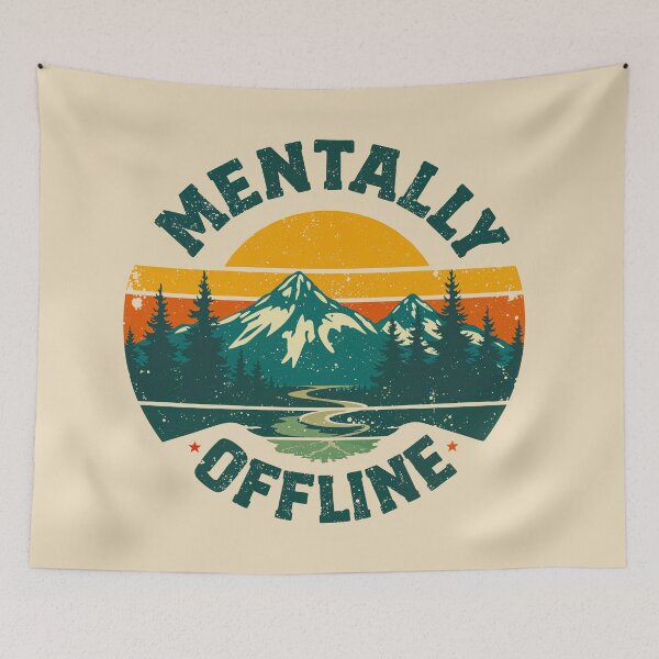 Item preview, Mentally Offline Retro Mountain Sunset | Hiking, Camping & Nature Adventure designed and sold by AngelottiCR.