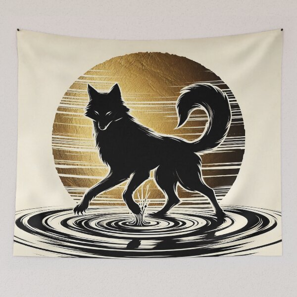 Item preview, Gold Charcoal Jackal on Water, Ai Generated Art  designed and sold by ACC .