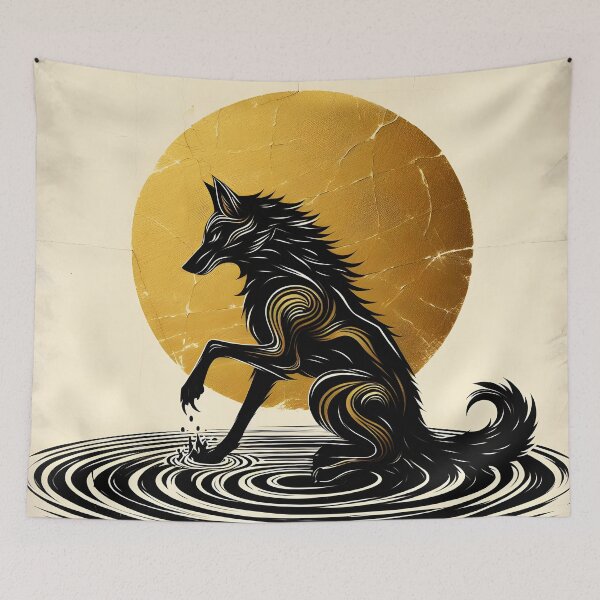Item preview, Gold Charcoal Jackal on Water, Ai Generated Art  designed and sold by ACC .