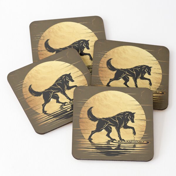 Item preview, Gold Charcoal Wolf on Water, Ai Generated Art  designed and sold by ACC .