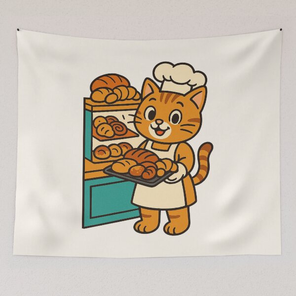 Item preview, Cute Baker Cat – Funny Bread & Pastry Cartoon Design designed and sold by HoopeStylee.