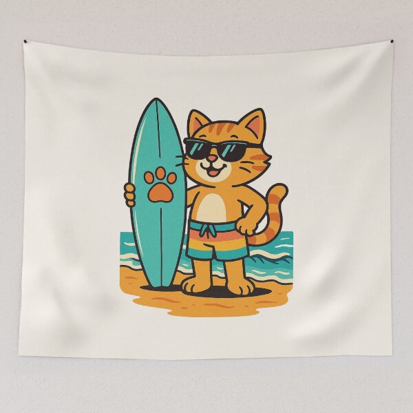 Item preview, Cute Surfer Cat – Funny Beach Cartoon Design designed and sold by HoopeStylee.