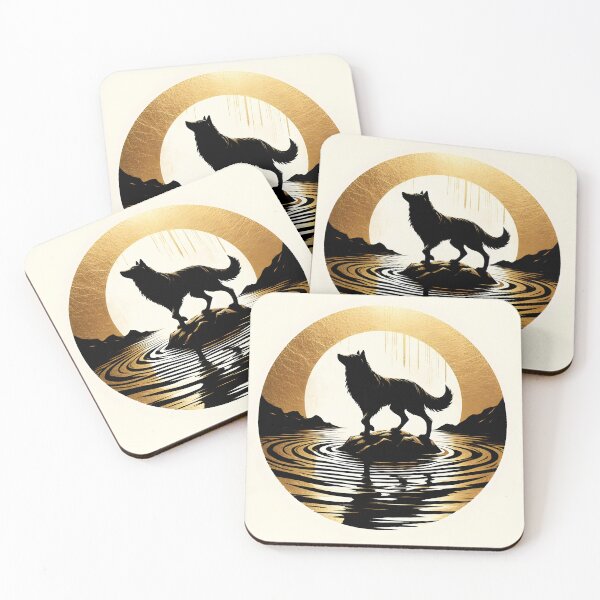 Item preview, Gold Charcoal Wolf on Water, Ai Generated Art  designed and sold by ACC .
