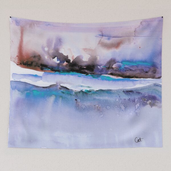 Item preview, Musing Blue, abstract landscape abstract landscape watercolor designed and sold by CatandColours.
