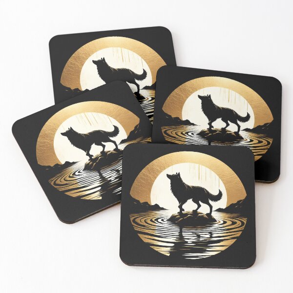 Item preview, Gold Charcoal Wolf on Water, Ai Generated Art  designed and sold by ACC .