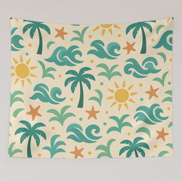 Item preview, Seamless Tropical Vacation Pattern – Palms, Suns & Waves designed and sold by BloomOfDesign.