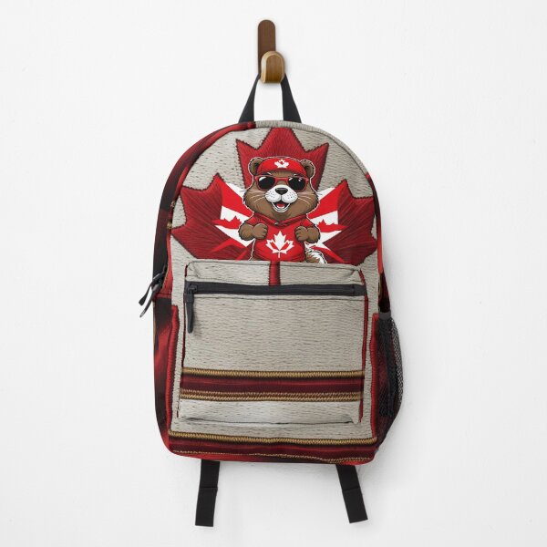 Item preview, Cool Canadian Beaver Wearing Red Maple Leaf Outfit with Sunglasses Standing in Front of Canada Flag Cartoon Artwork designed and sold by ArtDesignTp.