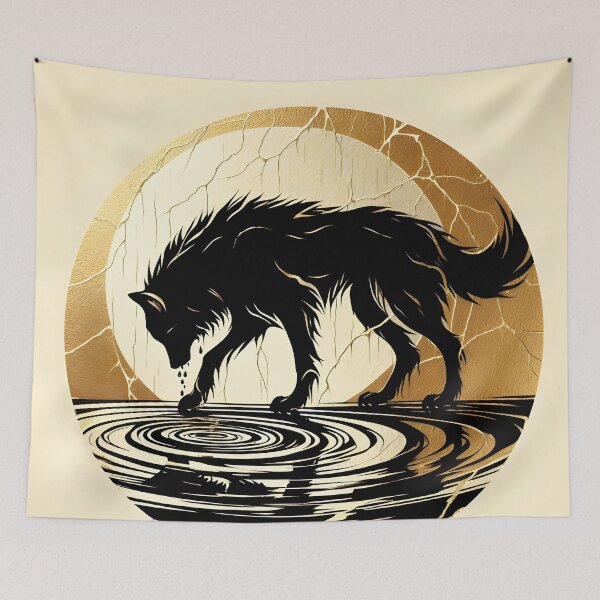 Item preview, Gold Charcoal Wolf on Water, Ai Generated Art  designed and sold by ACC .