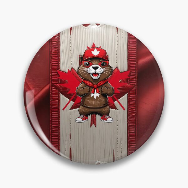 Item preview, Cute Canadian Beaver Wearing Red Maple Leaf Cap and Scarf Standing in Front of Canada Flag Cartoon Artwork designed and sold by ArtDesignTp.