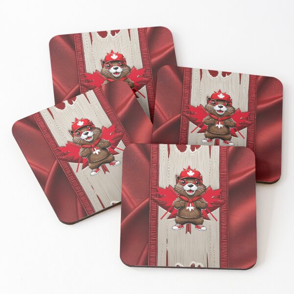 Item preview, Cute Canadian Beaver Wearing Red Maple Leaf Cap and Scarf Standing in Front of Canada Flag Cartoon Artwork designed and sold by ArtDesignTp.