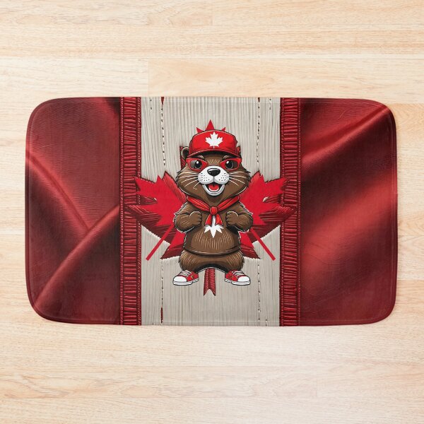 Item preview, Cute Canadian Beaver Wearing Red Maple Leaf Cap and Scarf Standing in Front of Canada Flag Cartoon Artwork designed and sold by ArtDesignTp.