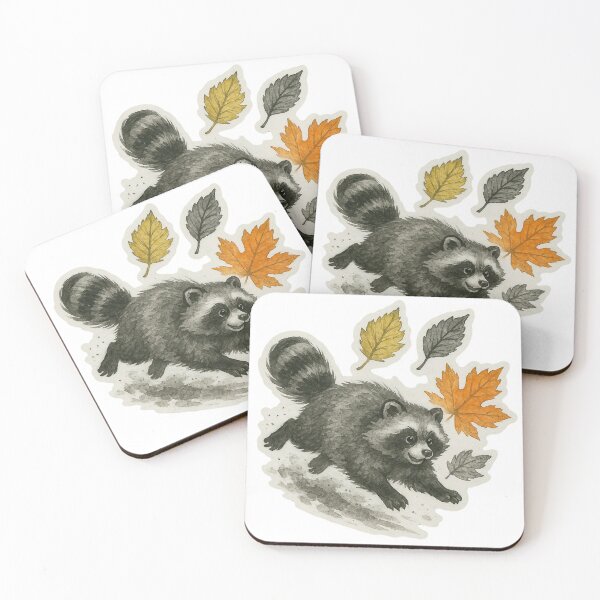 Item preview, Japanese raccoon dog and Autumn leaves designed and sold by InkSumieAtelier.