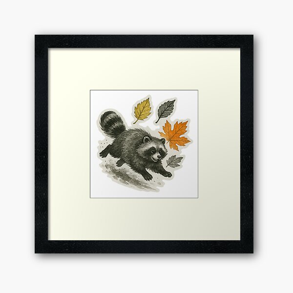 Item preview, Japanese raccoon dog and Autumn leaves designed and sold by InkSumieAtelier.