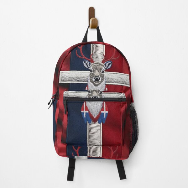 Item preview, Norwegian Reindeer Head with Red Antlers and Norway Flag Pattern Nordic Heritage and Wilderness Wildlife Artwork designed and sold by ArtDesignTp.