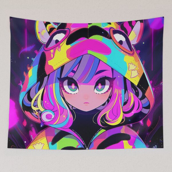 Item preview, Neon Anime Girl in Animal Hoodie designed and sold by bubblegoth.