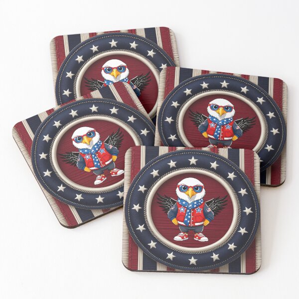 Item preview, Cool American Bald Eagle Wearing Stars and Stripes Jacket with Sunglasses Inside Patriotic Circular Star Frame Cartoon Artwork designed and sold by ArtDesignTp.