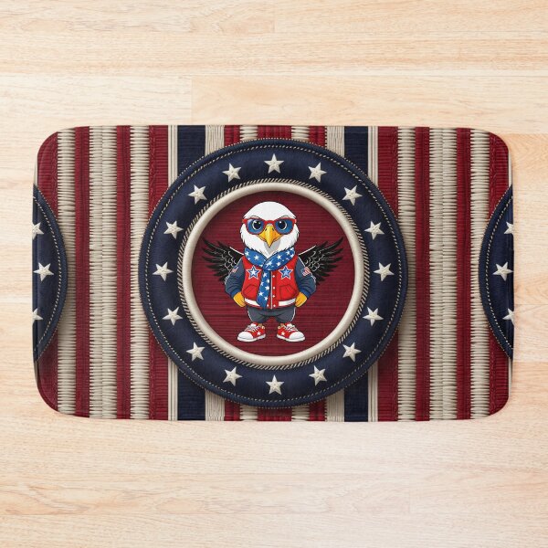 Item preview, Cool American Bald Eagle Wearing Stars and Stripes Jacket with Sunglasses Inside Patriotic Circular Star Frame Cartoon Artwork designed and sold by ArtDesignTp.