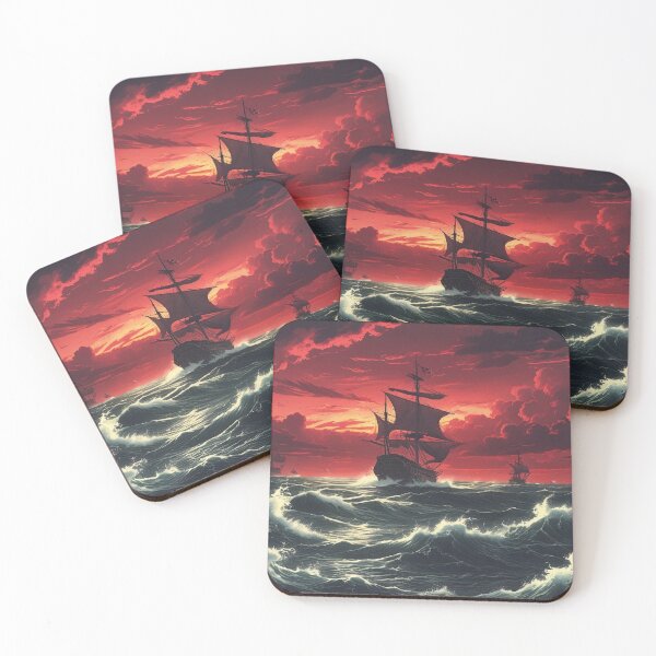 Item preview, 3 Pirate ships under a red sky  designed and sold by Jestersmodified.
