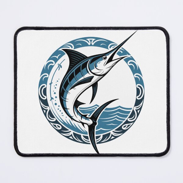 Item preview, Marlin Tribal Wave – Blue Marlin with Tribal Design and Ocean Waves designed and sold by FusiTink.