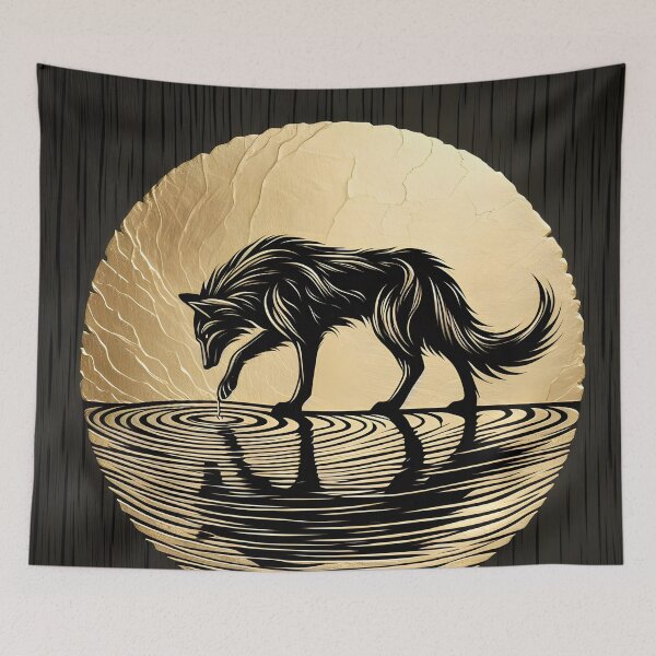 Item preview, Gold Charcoal Wolf on Water, Ai Generated Art  designed and sold by ACC .