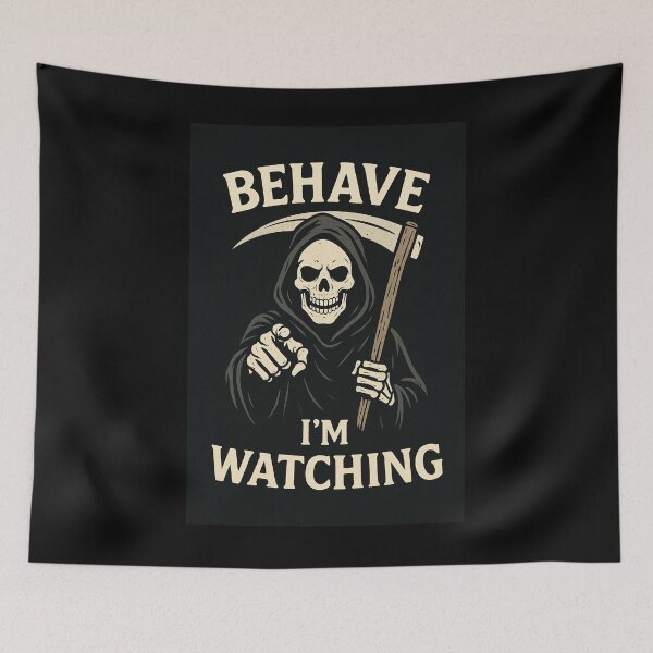 Item preview, "Behave or Else – Grim Reaper Watching You" designed and sold by GARAPROMOCIONES.