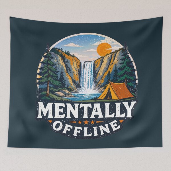 Item preview, Waterfall Retro Mountain Sunset | Hiking, Camping & Nature Adventure Graphic Tee designed and sold by AngelottiCR.