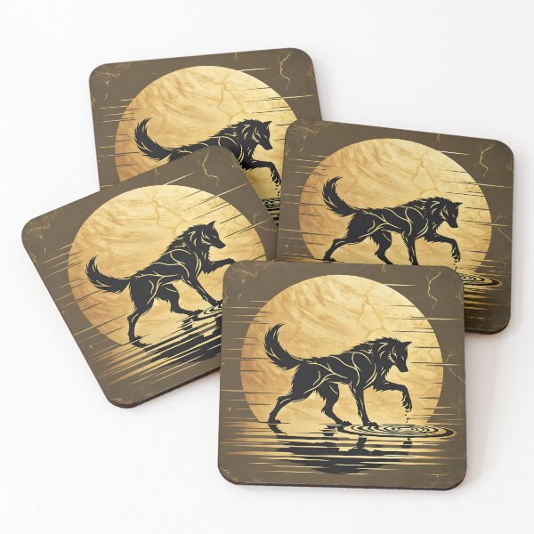 Item preview, Gold Charcoal Wolf on Water, Ai Generated Art  designed and sold by ACC .