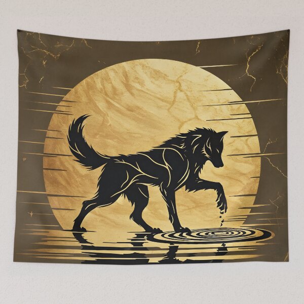 Item preview, Gold Charcoal Wolf on Water, Ai Generated Art  designed and sold by ACC .