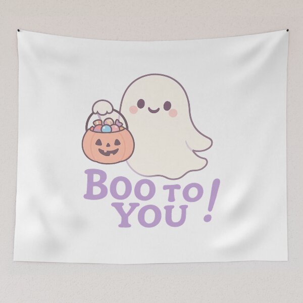 Item preview, Cartoon Ghost with Pastel Pumpkin Bucket Full of Candy T-Shirt - Cute Halloween Design designed and sold by PrintCreations9.