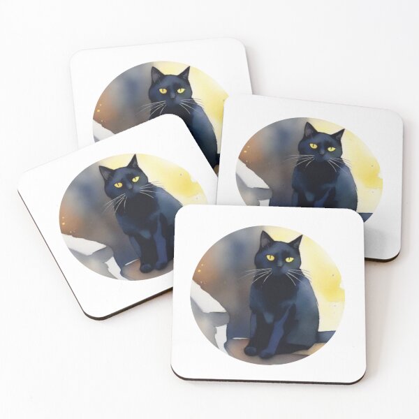 Item preview, Gato Negro Sentado Mirando | Acuarela Digital | Black Cat Sitting and Watching designed and sold by ElBotiquindeBru.