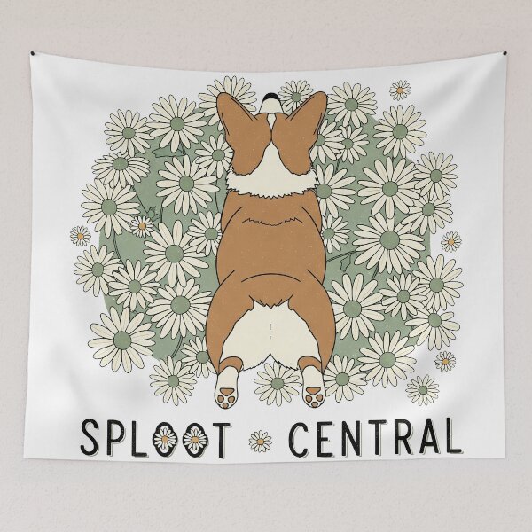 Item preview, Corgi Sploot Pose with Daisy Bed Illustration designed and sold by zoughlal.