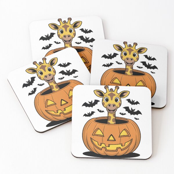 Item preview, Playful Giraffe Halloween - Cute Giraffe in Halloween Pumpkin with Flying Bats designed and sold by YourSocialBae.