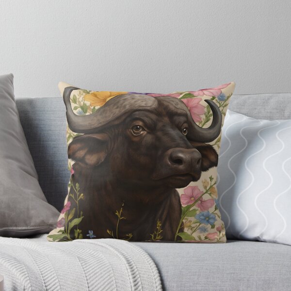 Item preview, Floral Congo Buffalo - Botanical Wildlife Portrait Artwork designed and sold by AWildLifeShop.