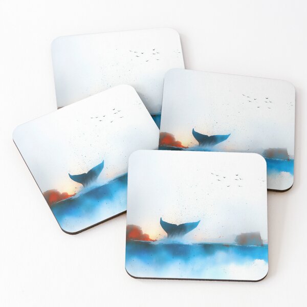 Item preview, Humpback Whale Tail Breach – Minimal Watercolor Seascape designed and sold by solynneart.