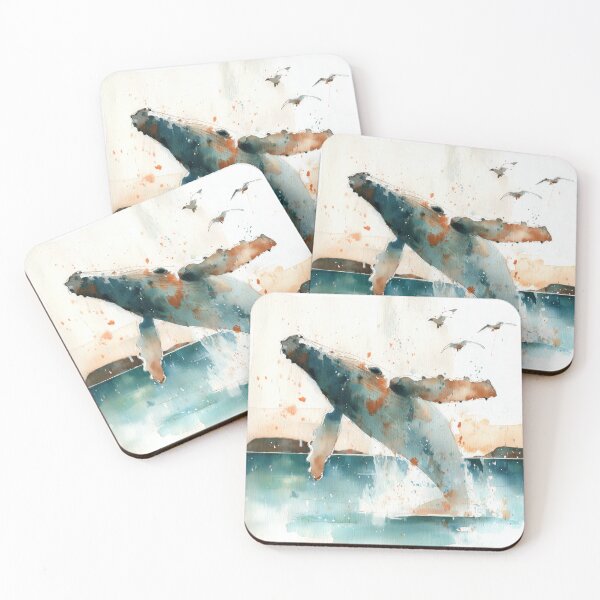Item preview, Humpback Whale Breach Watercolor – Coastal Seascape designed and sold by solynneart.