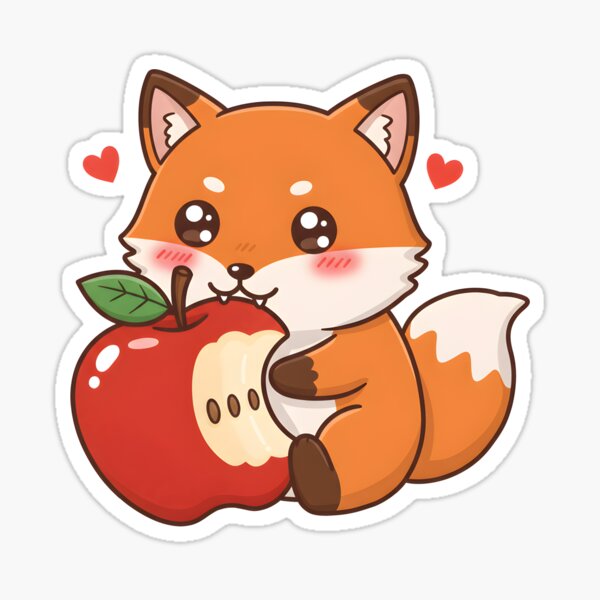 Item preview, Cute Kawaii Fox with Apple designed and sold by SeGoArtDesign.