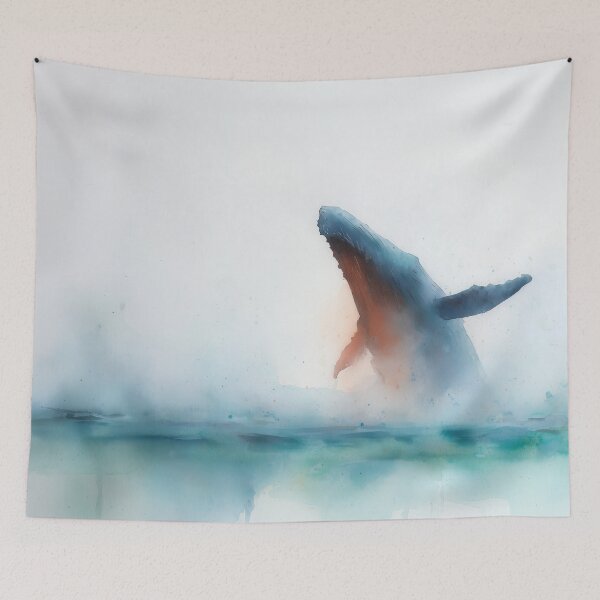 Item preview, Whale Breach in Mist – Minimal Watercolor Ocean Scene designed and sold by solynneart.