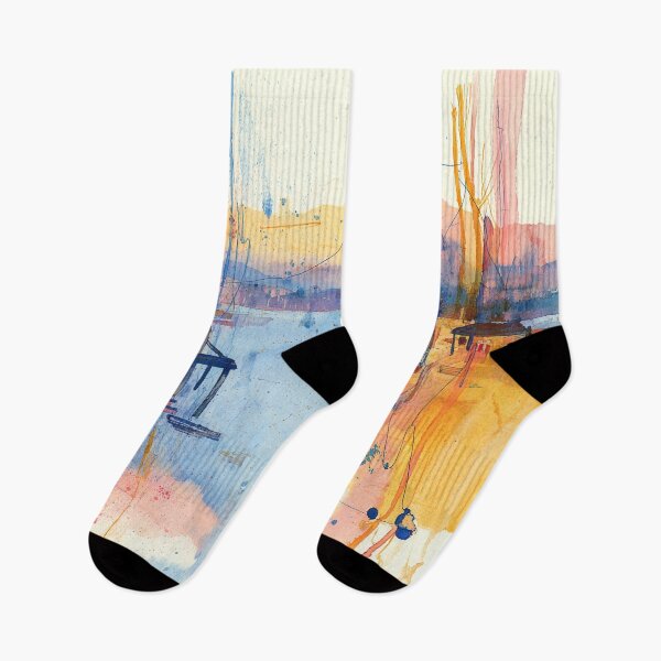 Item preview, Harbor at First Light – Abstract Watercolor Lakeside Scene designed and sold by solynneart.