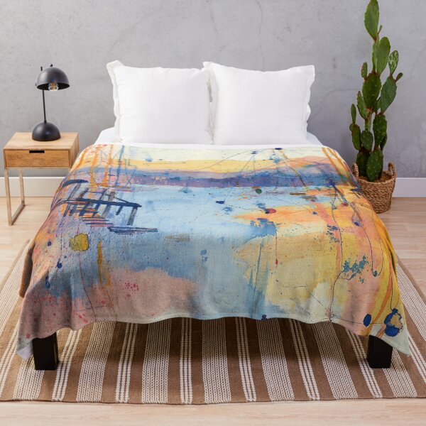 Item preview, Harbor at First Light – Abstract Watercolor Lakeside Scene designed and sold by solynneart.